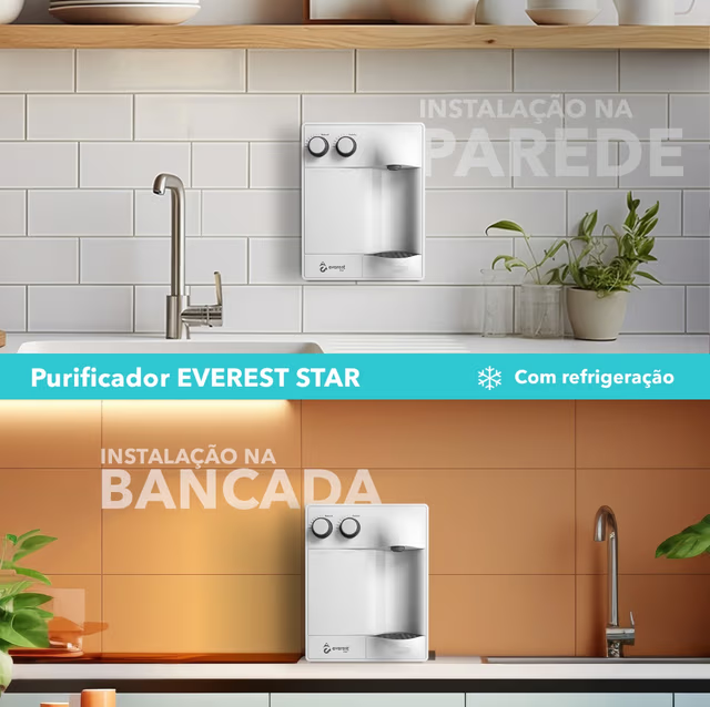 Purificador Soft By Everest Star instalado na bancada da cozinha ou na parede