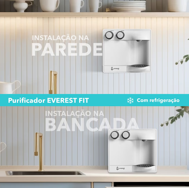 Purificador Soft By Everest Fit instalado na parede ou na bancada da cozinha