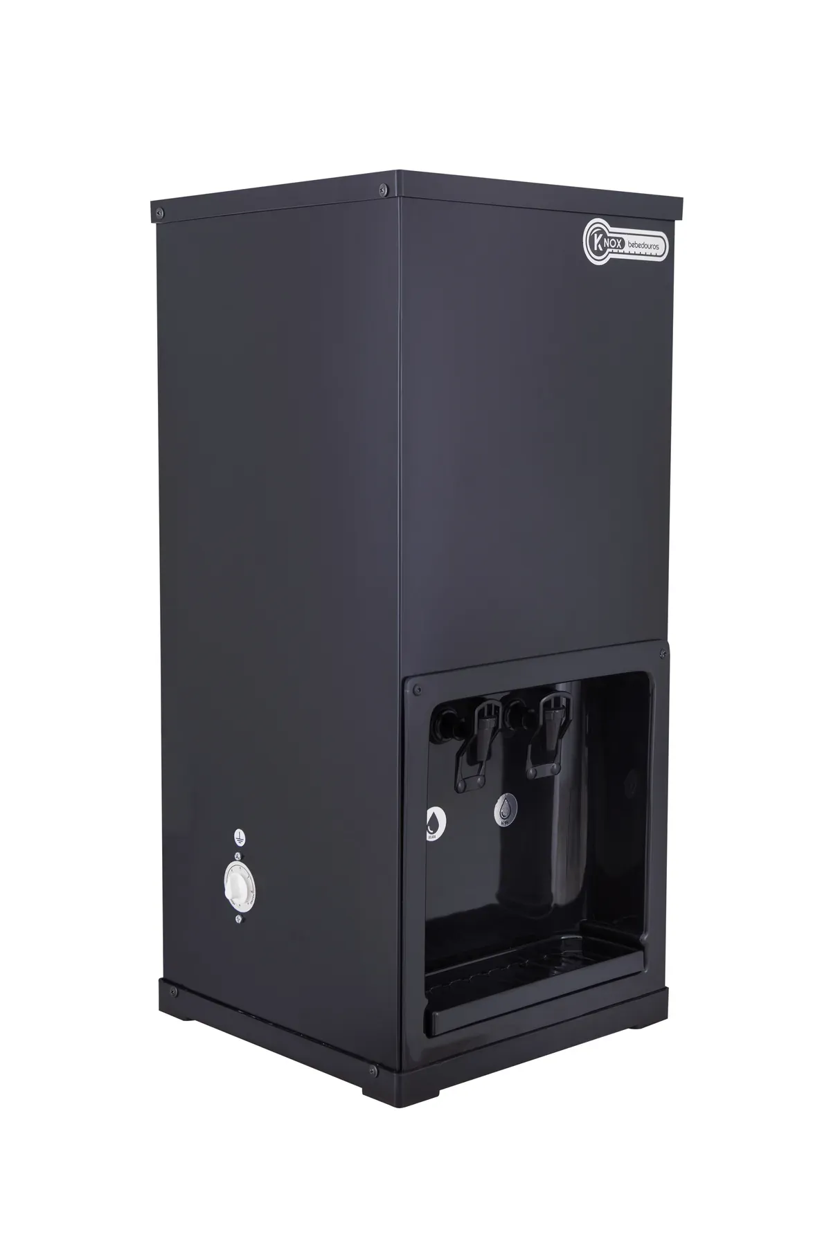Vista lateral direita do Knox KX02B 25L Black com o termostato visível